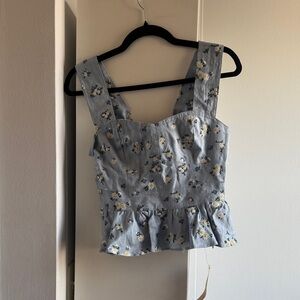 Reformation Blue Floral Peplum Blouse